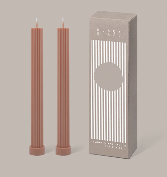 Black Blaze Column Pillar Candle - Peach