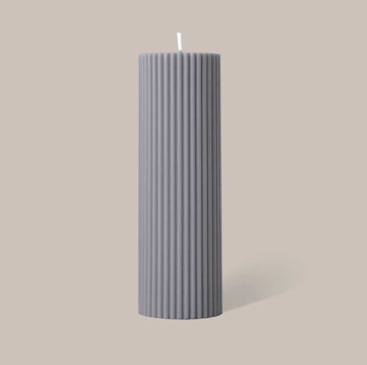 Black Blaze Wide Column Pillar Candle - Grey