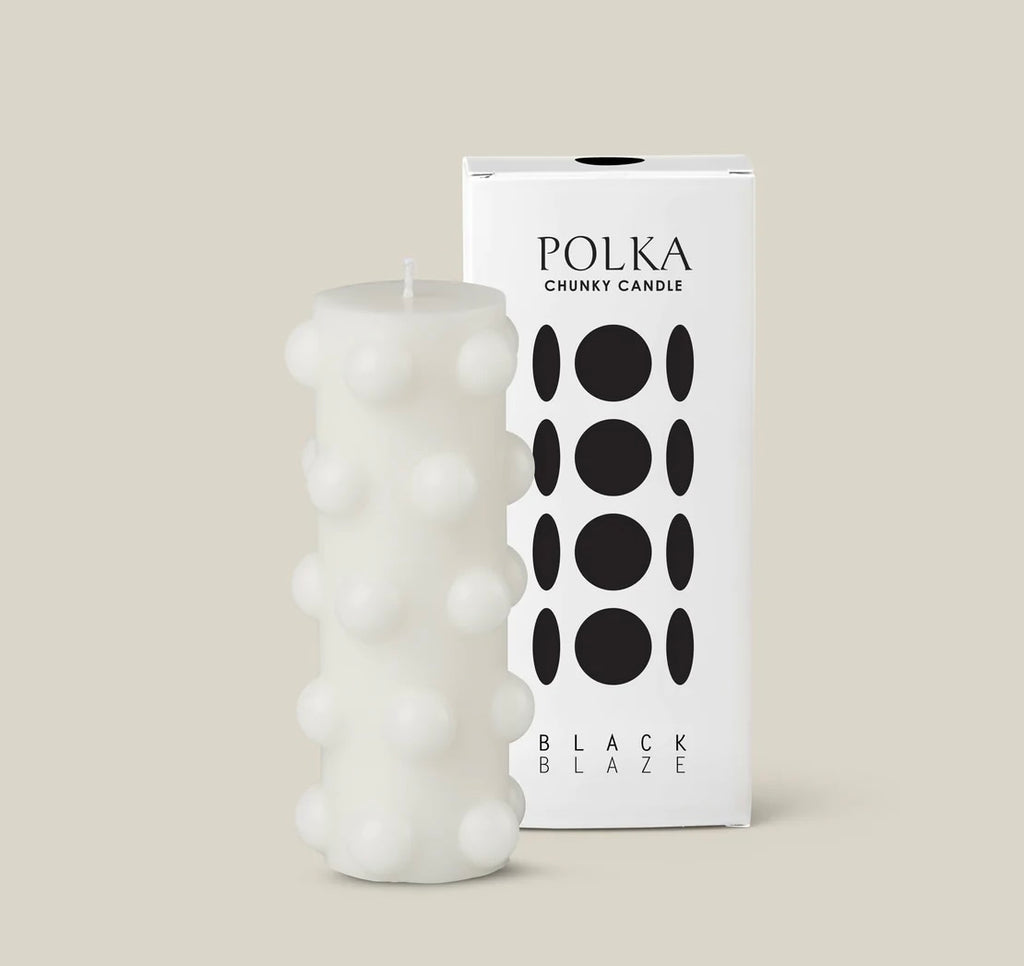 Polka Chunky Candle in White by Black Blaze