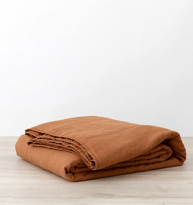 Cultiver 100% Linen Quilted Bedcover - Cedar
