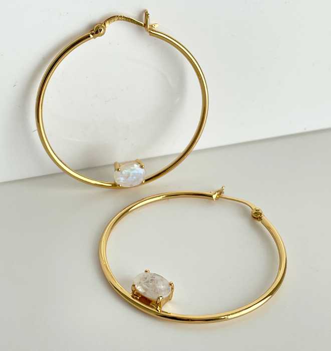 Carli Moonstone Hoop Gold Earrings