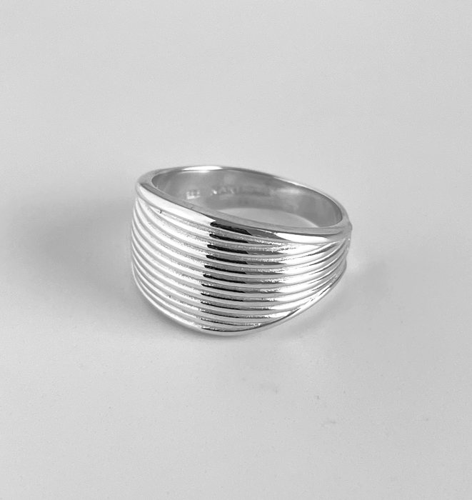 Ribbed Wide Silver Ring