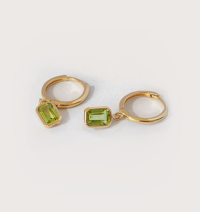 14k Solid Gold Kora Hoop Earrings -  Peridot
