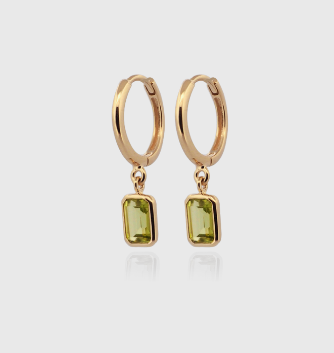 14k Solid Gold Kora Hoop Earrings -  Peridot