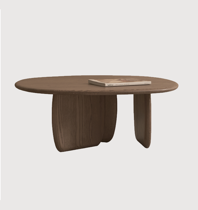 Wooden coffee table with a minimalist design on a white background