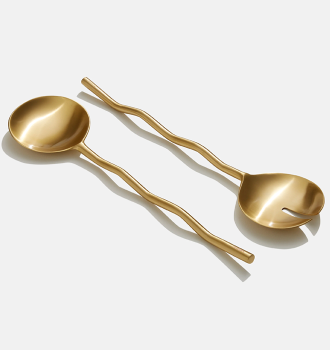 Fazeek Wave Salad Servers - Matte Brass