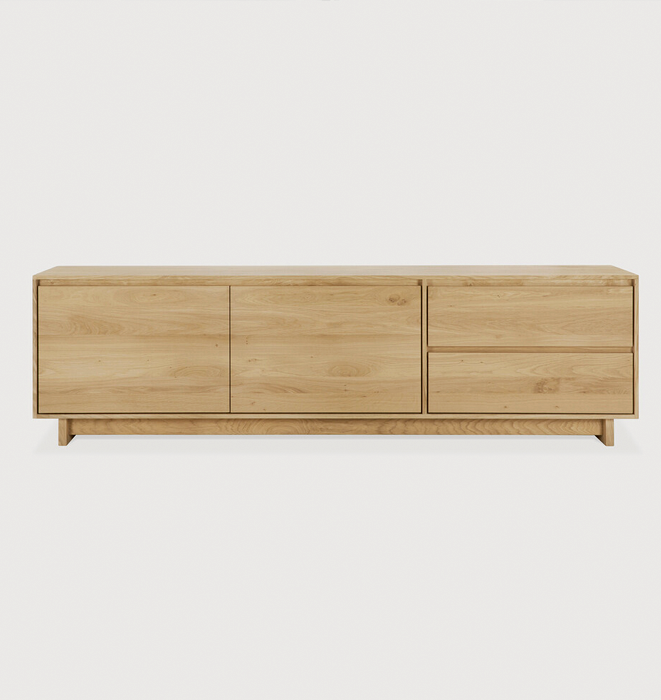 Ethnicraft Oak Wave TV Cupboard -  2 doors / 1 flip-down door / 1 drawer