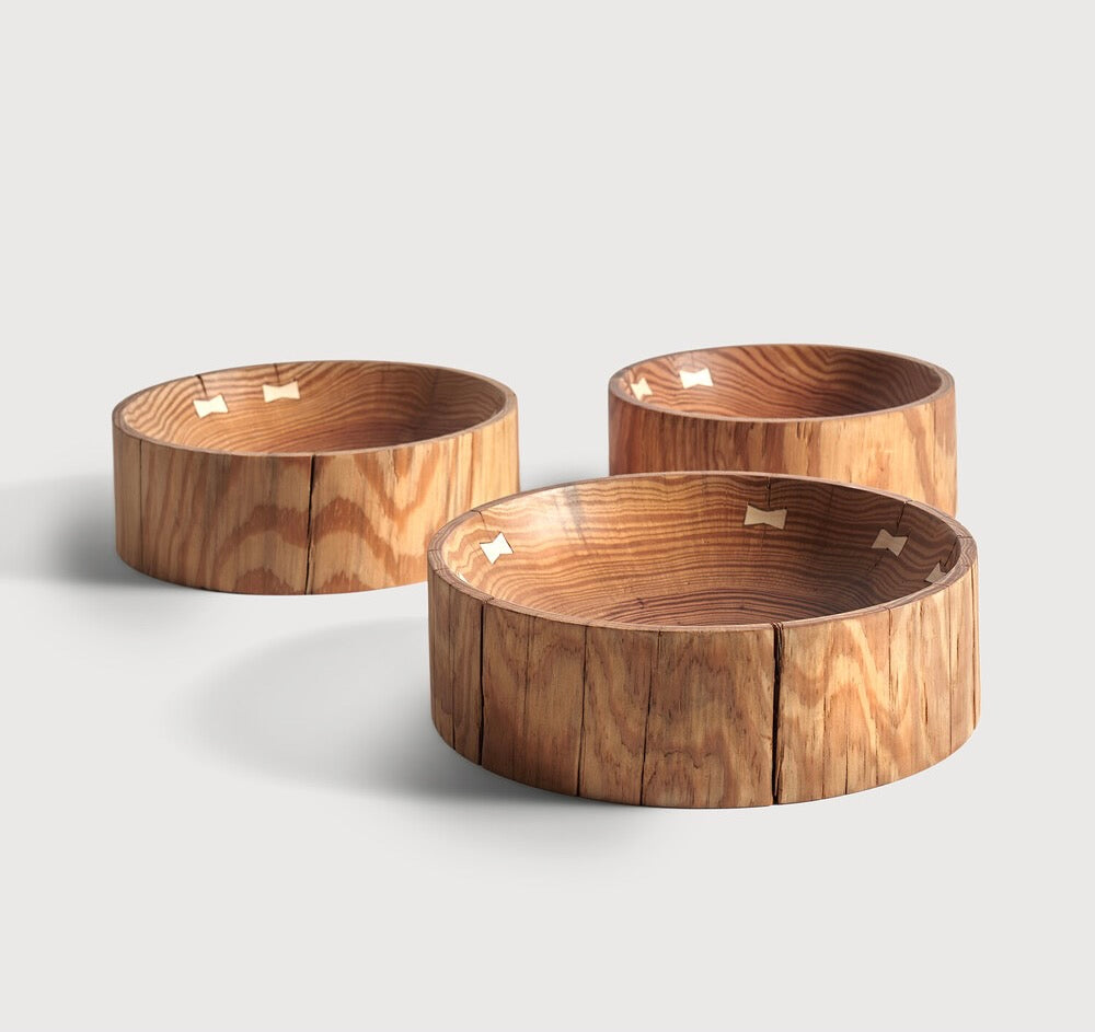 Ethnicraft Natural Pine Bowls - Set Of Three