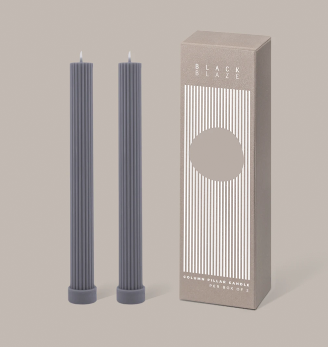 Black Blaze Column Pillar Candle - Grey