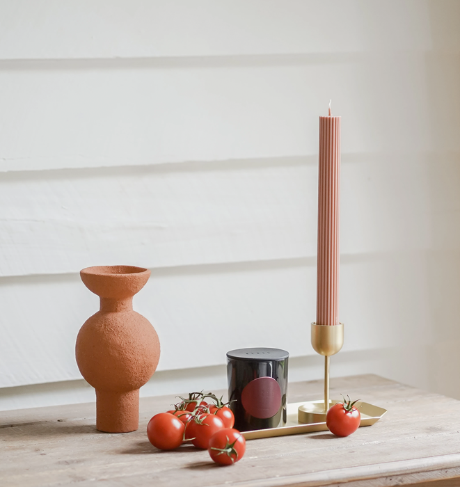 Black Blaze Column Pillar Candle - Peach