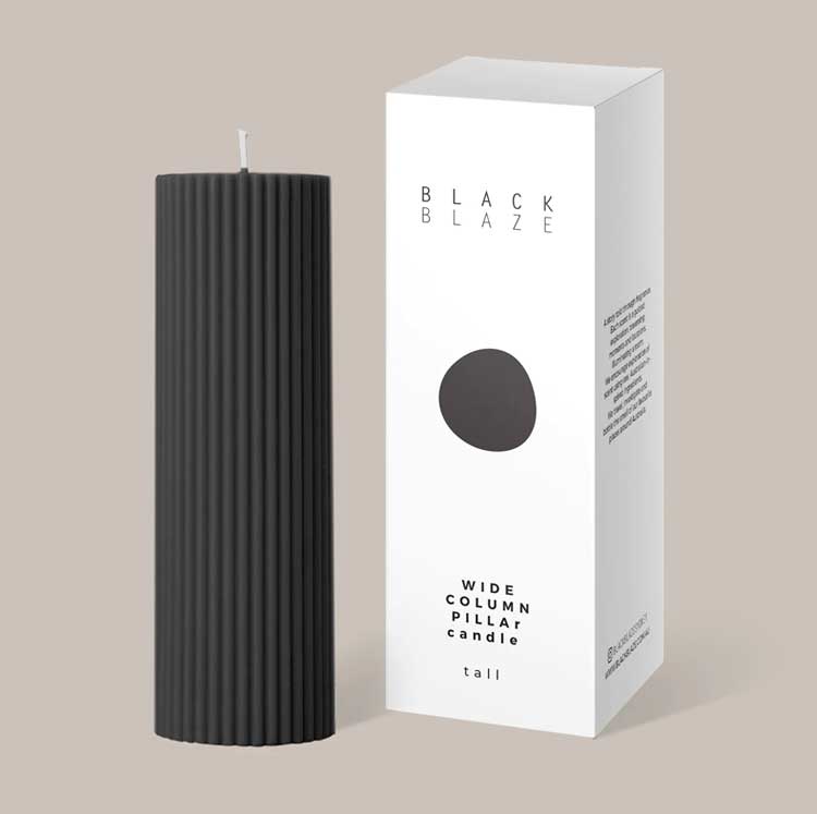 Black Blaze Wide Column Pillar Candle - Black
