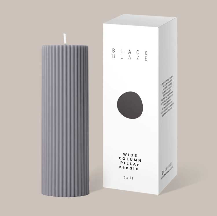 Black Blaze Wide Column Pillar Candle - Grey