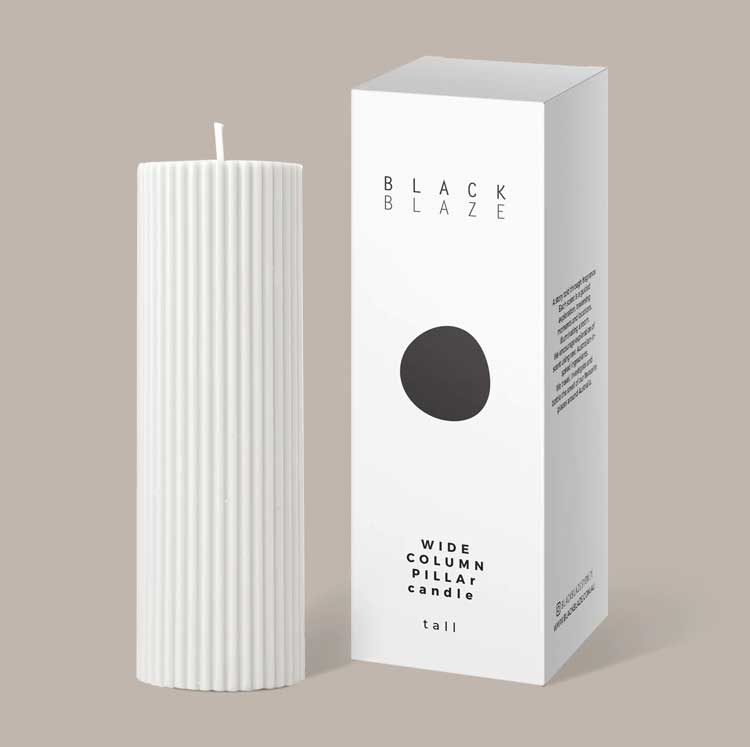 Black Blaze Wide Column Pillar Candle - White