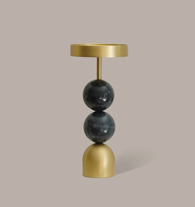 Beaded Fountain Brass Candle Holder - Charcoal Large