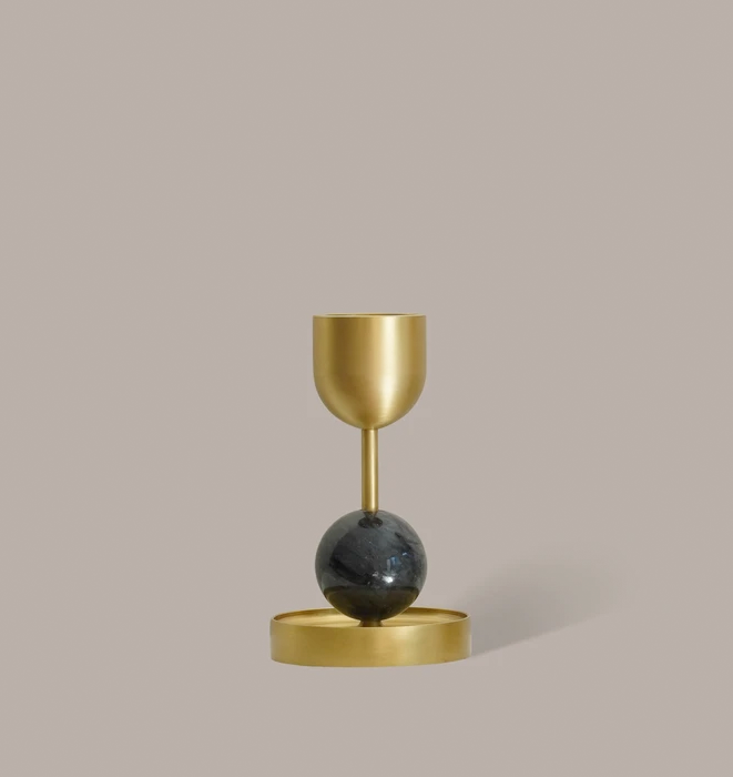 Beaded Fountain Brass Candle Holder - Charcoal Medium