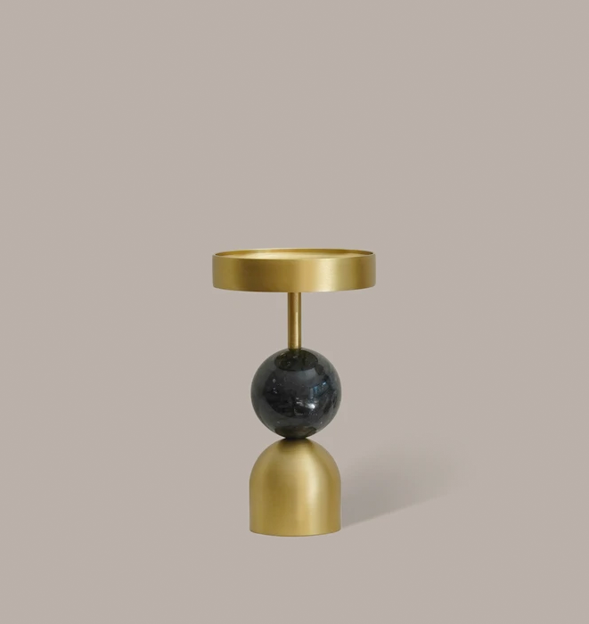 Beaded Fountain Brass Candle Holder - Charcoal Medium