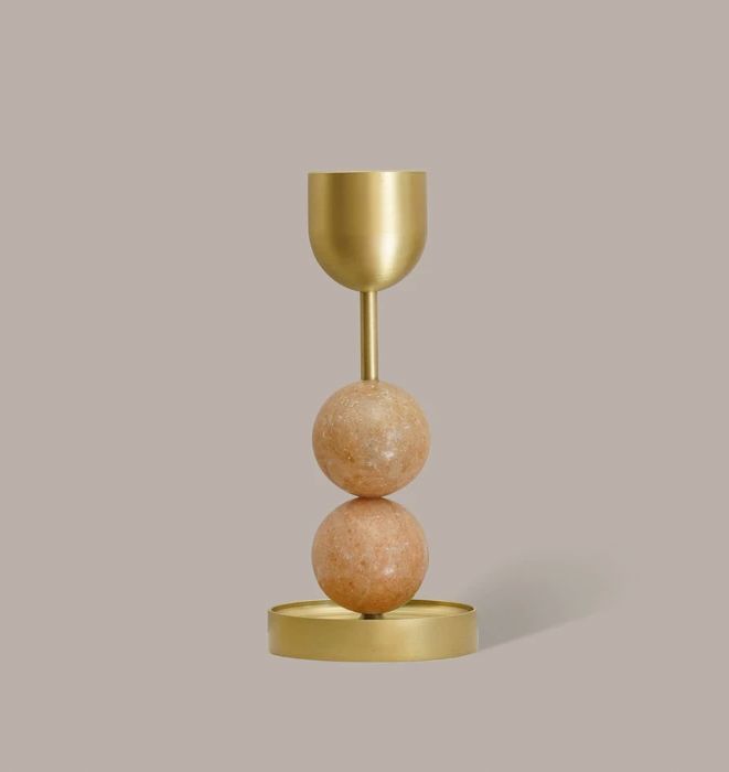 Beaded Fountain Brass Candle Holder - Coral Large