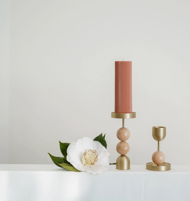 Beaded Fountain Brass Candle Holder - Coral Large