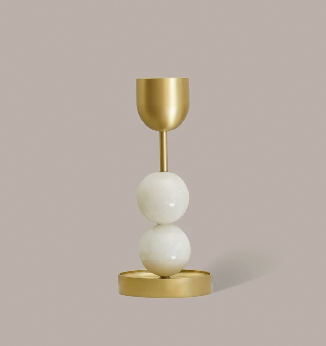Beaded Fountain Brass Candle Holder - White Large