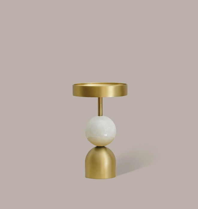 Beaded Fountain Brass Candle Holder - White Medium