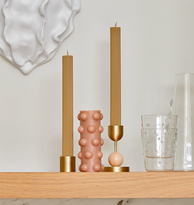Black Blaze Column Brass Candle Holder