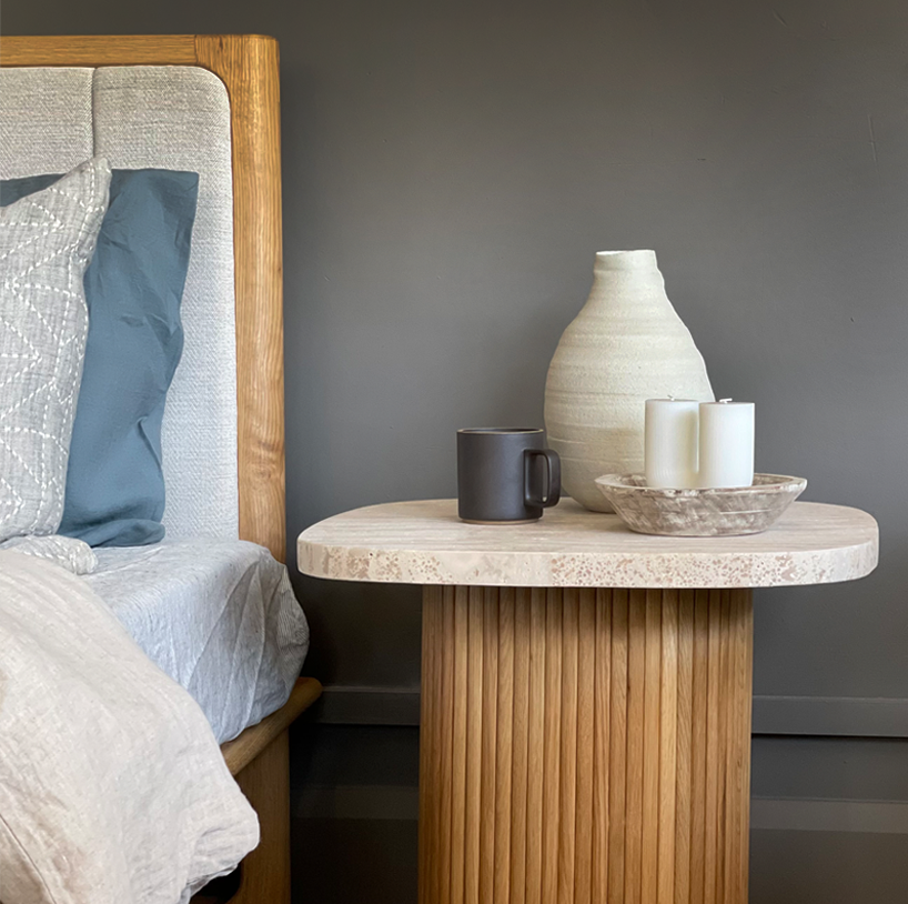 Gion Side Table by Sketch - Light Oak & Travertine