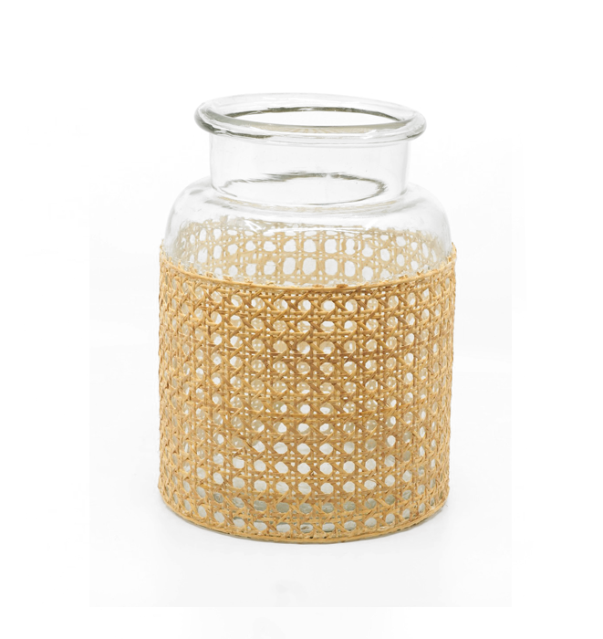 Rattan Wrapped Glass Jar - Medium