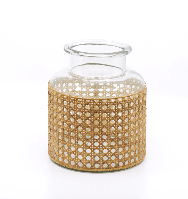 Rattan Wrapped Glass Jar - Small