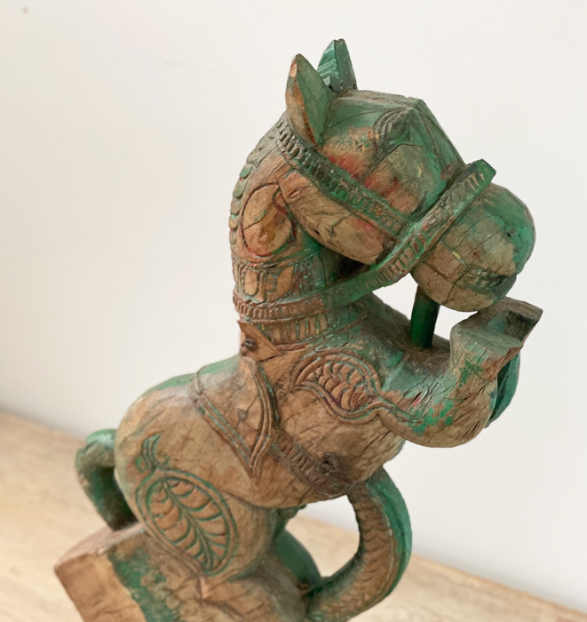 Antique Green Horse on Stand