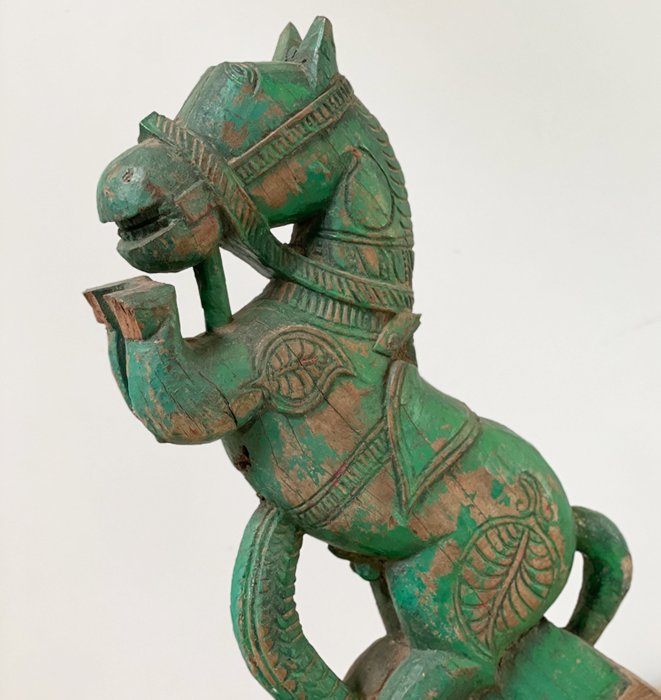 Antique Green Horse on Stand