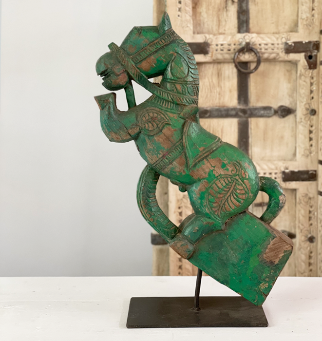 Antique Green Horse on Stand