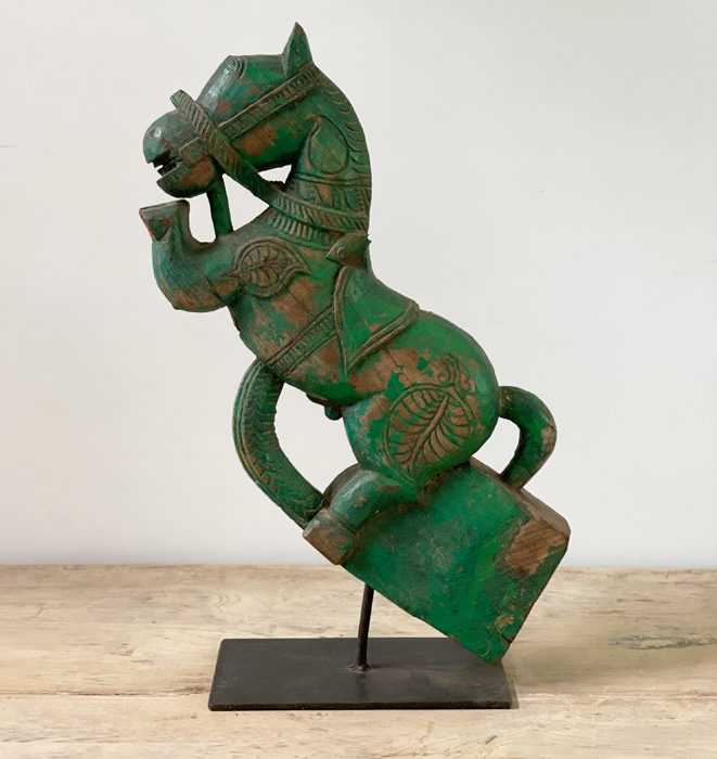Antique Green Horse on Stand