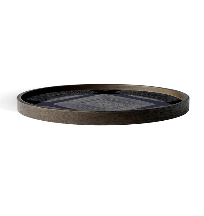 Ink Linear Squares Glass Valet Tray - Round