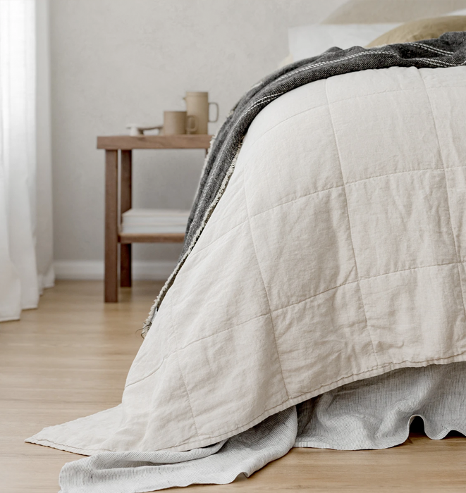 Cultiver 100% Linen Quilted Bedcover - Natural
