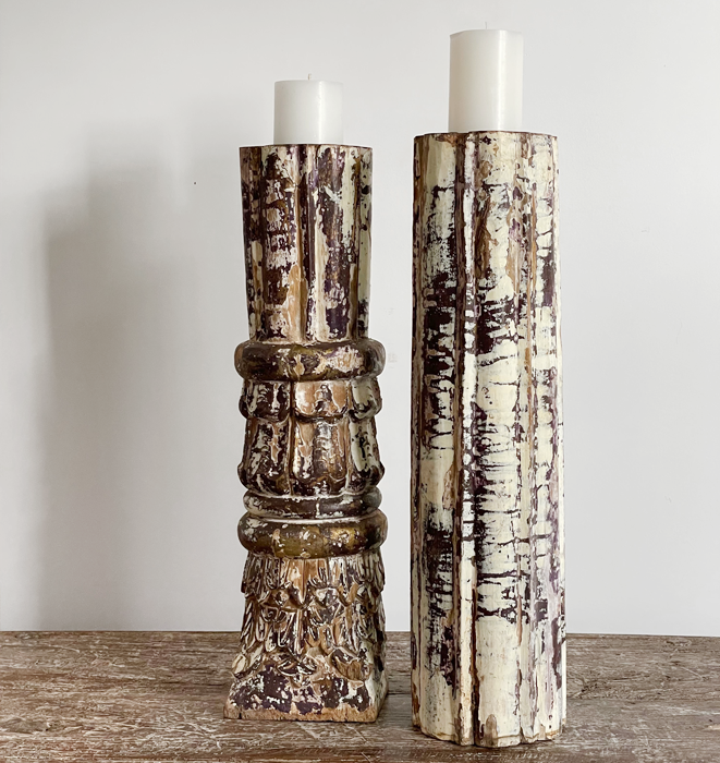Vintage Carved Wood Candle Holders