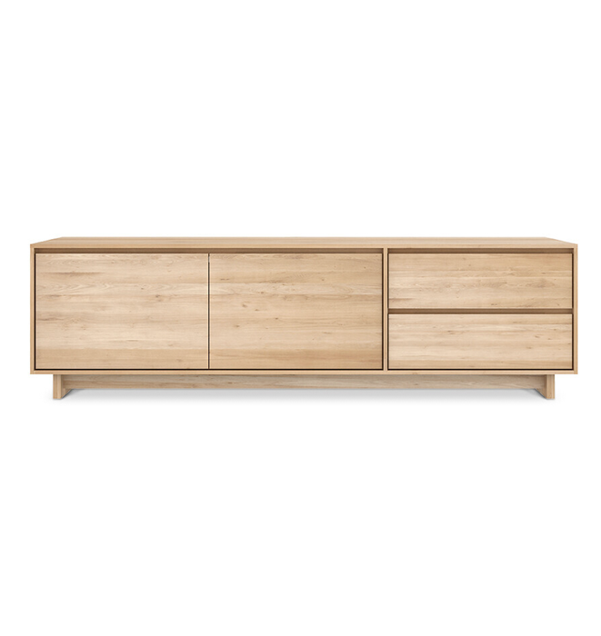 Ethnicraft Oak Wave TV Cupboard -  2 doors / 1 flip-down door / 1 drawer