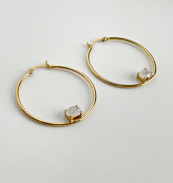 Carli Moonstone Hoop Gold Earrings