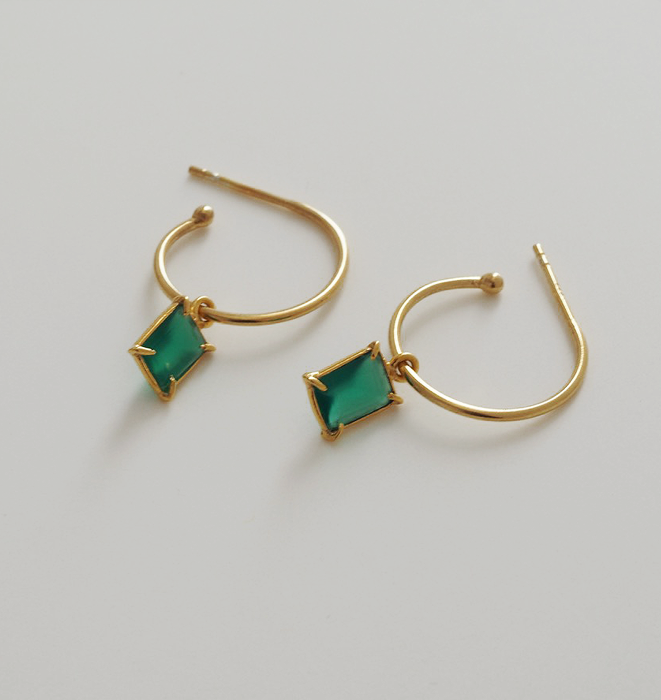 Baguette Hoops - Green Onyx