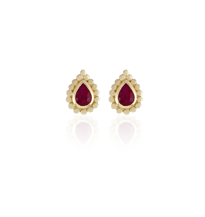 Ruby Pear Stud Earrings