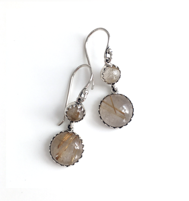 Golden Rutile Double Drop Earrings