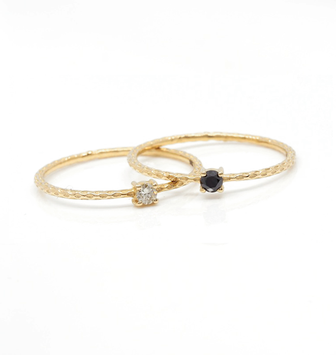 Black Diamond Stacker Gold Ring