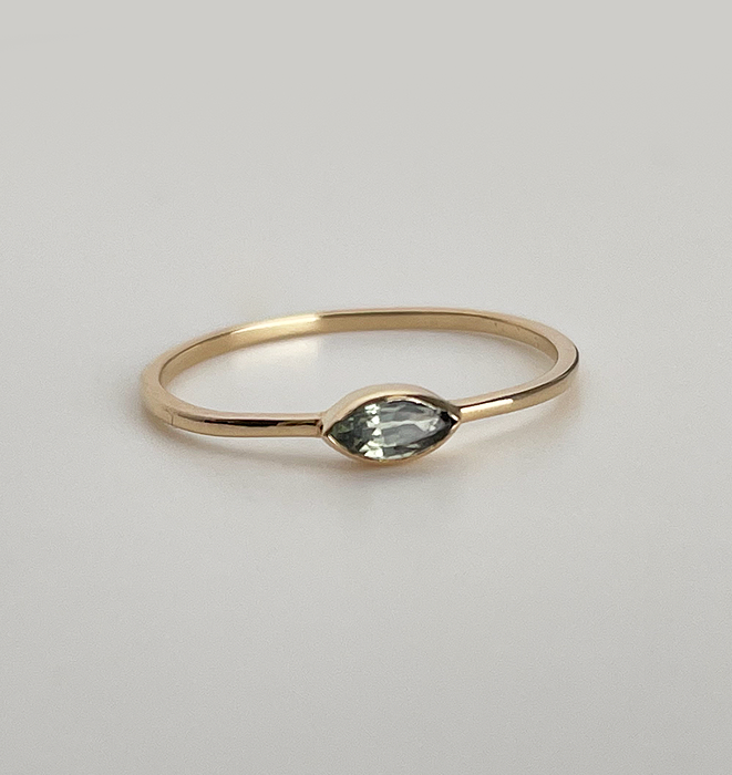 Green Sapphire Marque Gold Ring