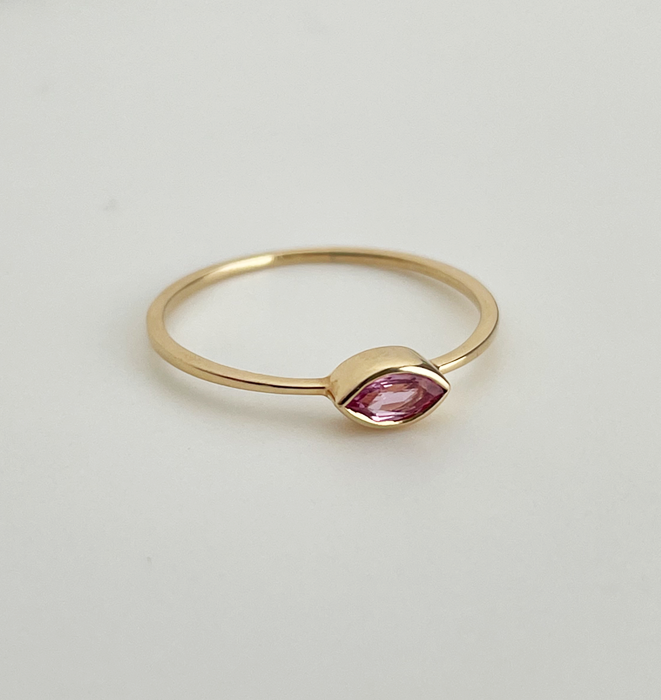 Pink Sapphire Marque Gold Ring