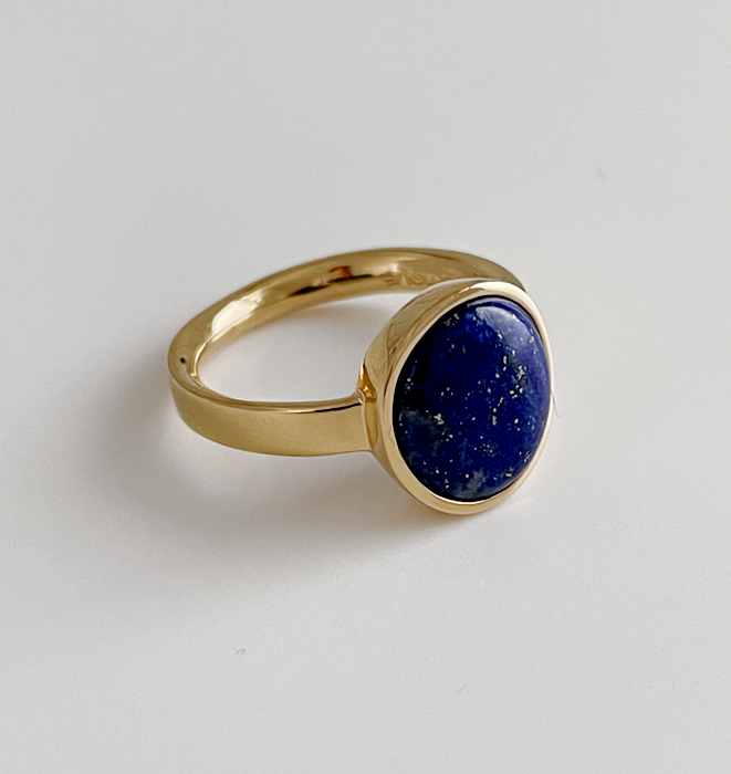 Lana Oval Gold Ring - Lapis