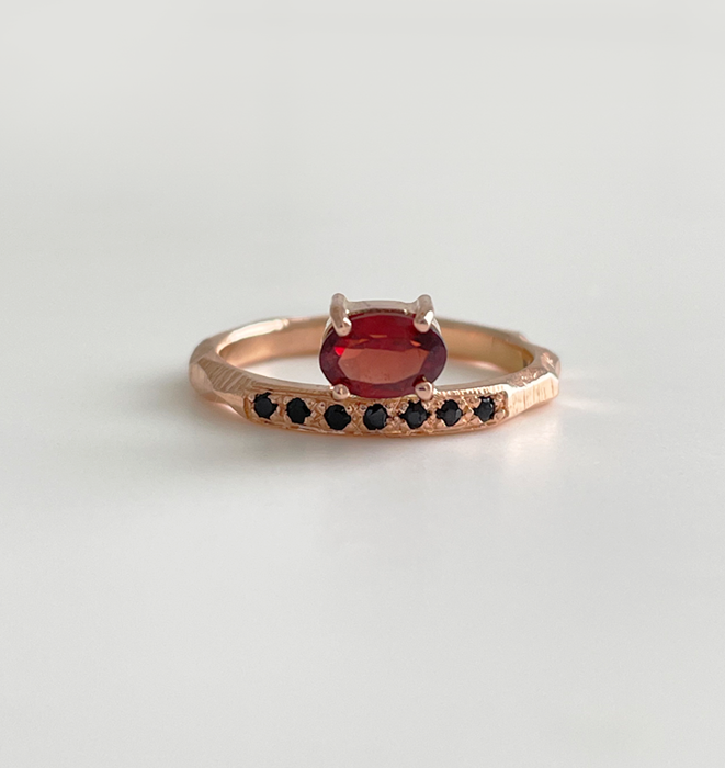 Rose Gold Orbit Ring - Garnet