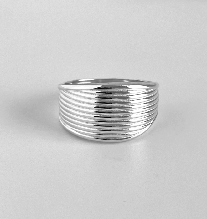 Ribbed Wide Silver Ring