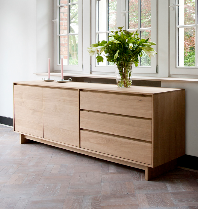 Ethnicraft Oak Wave Sideboard -  2 Doors 3 Drawers
